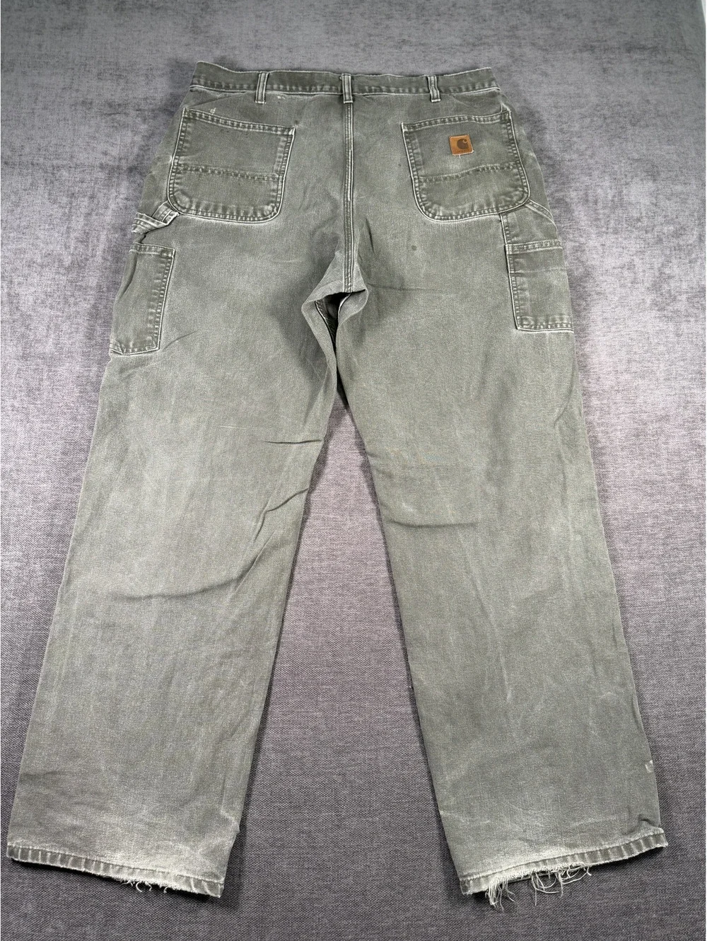 Vintage Carhartt B11 Faded Moss Green Carpenter Work Jeans, Size 38x32